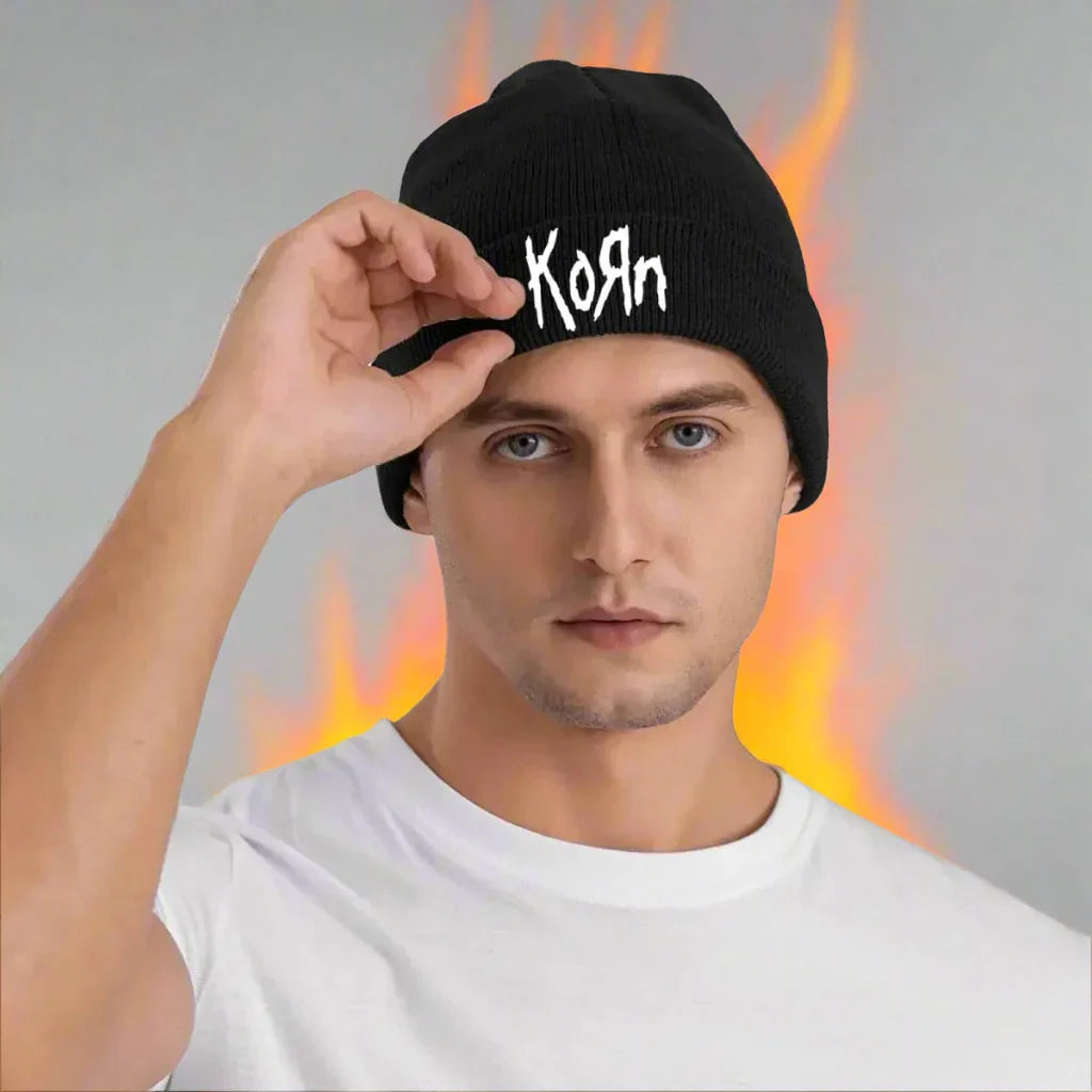 Korn Band Logo Beanie Hat – Unisex Street Hippie Skullies for Winter - Premium 2-piece suit from Lizard Vigilante - Just $19.99! Shop now at Lizard Vigilante