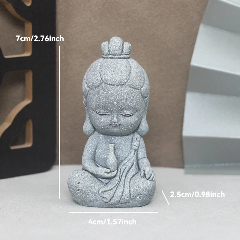Buddha Stone Statue Little Buddhist Monks Tibetan Buddhism Figurines Zen Garden Ornament Meditation Home Aquarium Decoration