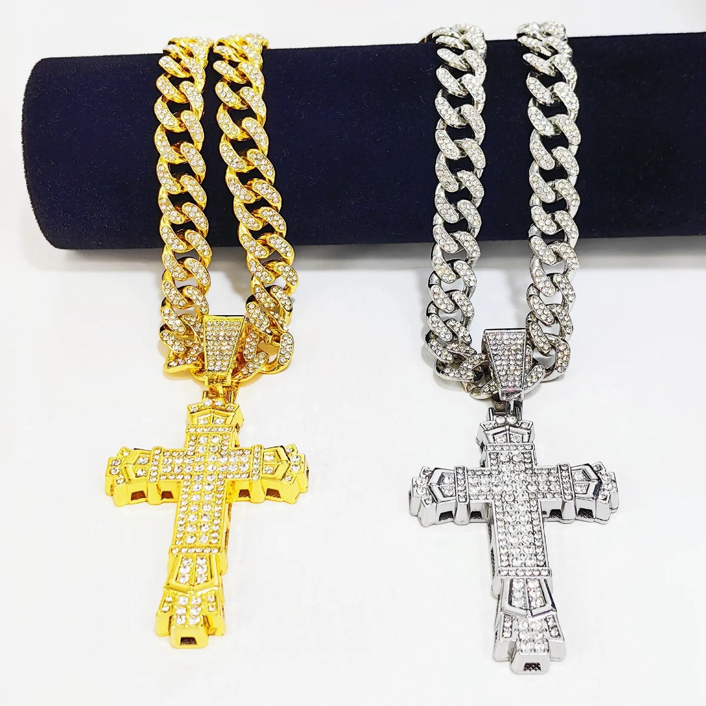 Rap Cross Pendant Necklace | Rhinestone Hip-Hop Jewelry | Unisex Gold and Silver Chains - Premium Necklace from Lizard Vigilante - Just $15.99! Shop now at Lizard Vigilante