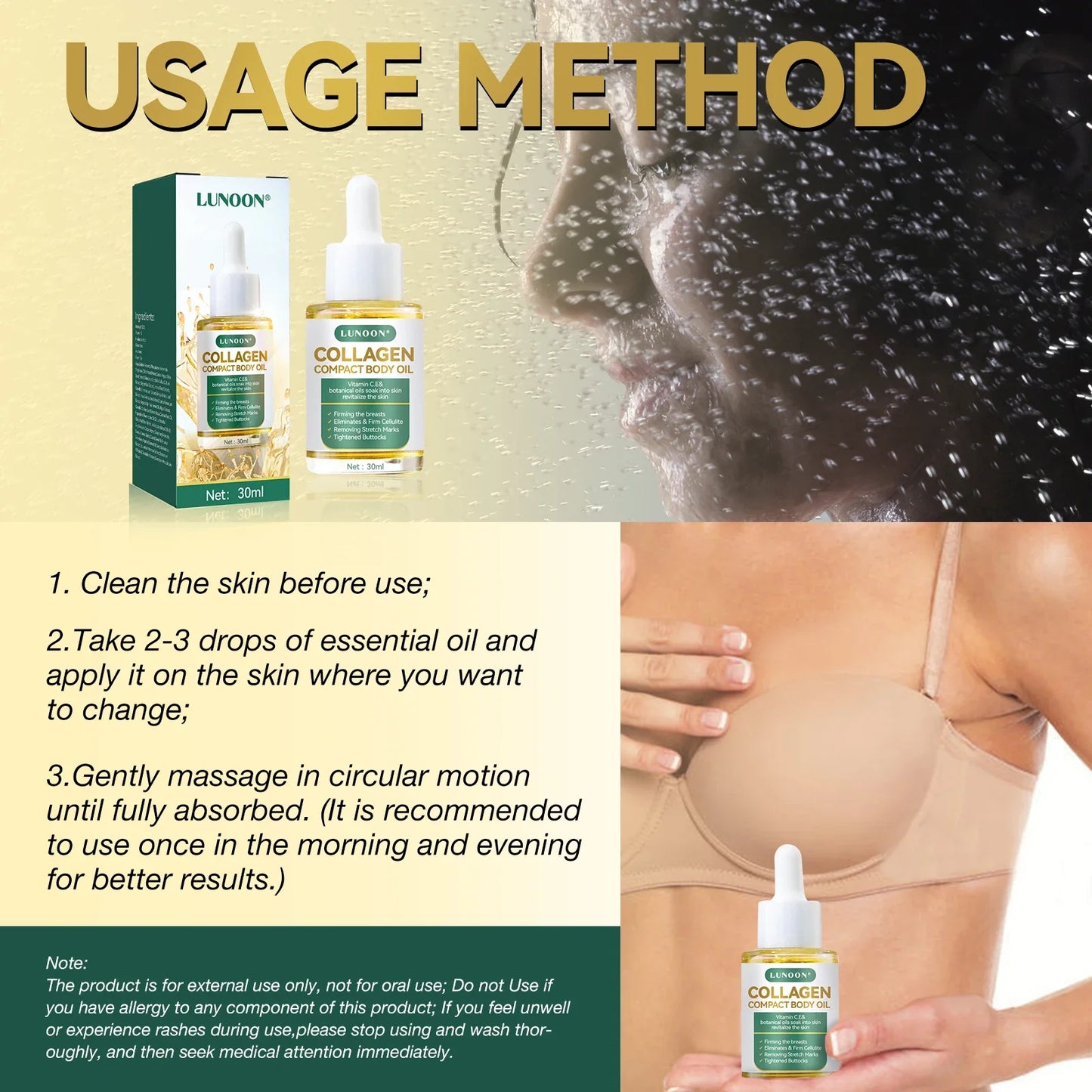 Collagen Compact Body Oil,Reduce Wrinkles and Stretch Marks,Chest Buttocks Skin Plump, Balance Hormones Skin Care for Women