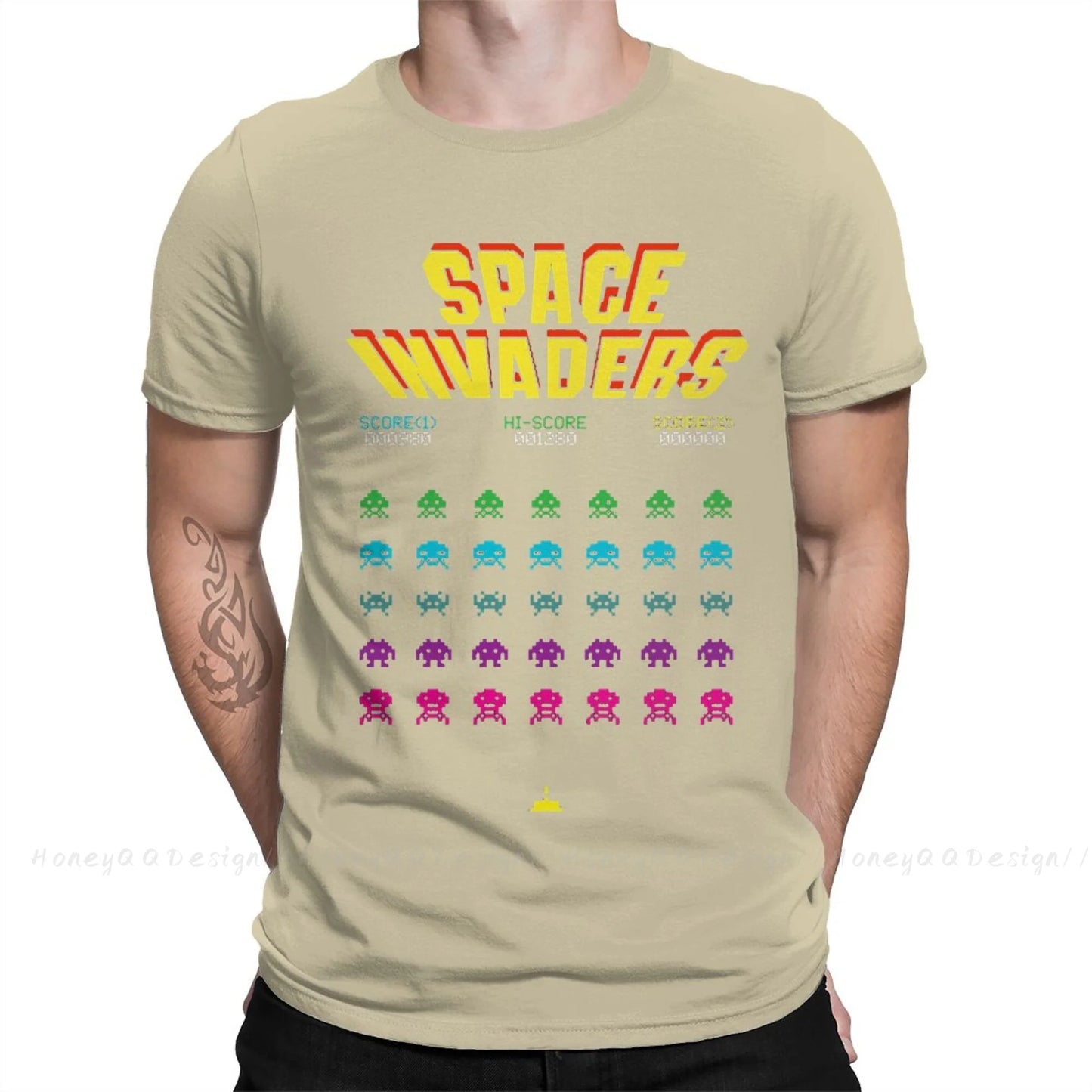 Space Invaders T-Shirt 70s 80s Arcade Game Men 100% Cotton Short Summer Sleeve Casual Plus Size Shirt Adults - Lizard Vigilante