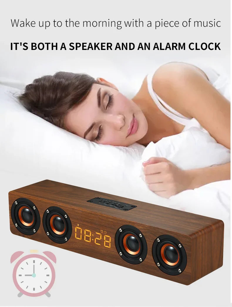 Wooden Bluetooth Speaker Portable Wireless Subwoofer Clock Soundbox Home Computer Echo Wall Soundbar HiFi Stereo TF AUX U Disk