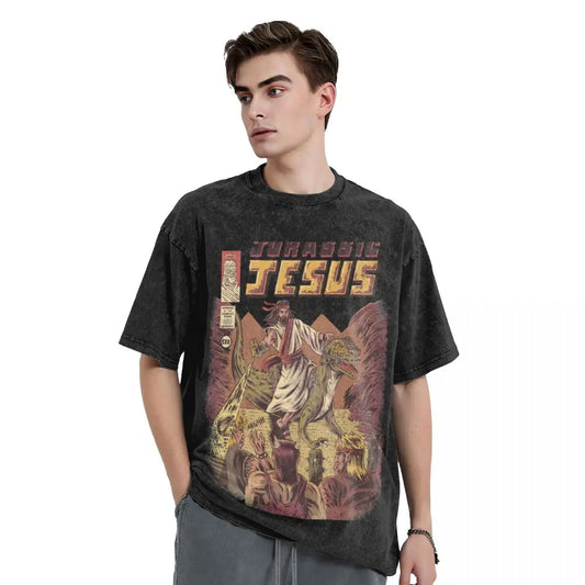 Unisex JURASSIC JESUS Funny T-Shirt Kawaii Clothes Vintage Shirts Graphic - Premium t-shirt from Lizard Vigilante - Just $24.39! Shop now at Lizard Vigilante