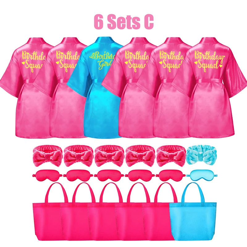 6/10/12 Set Birthday Squad Robes Spa Party for Girls Kimono Satin Spa Robes Child Party Favors for Kids Birthday Hot Pink Party - Premium  from Lizard Vigilante - Just $111.99! Shop now at Lizard Vigilante