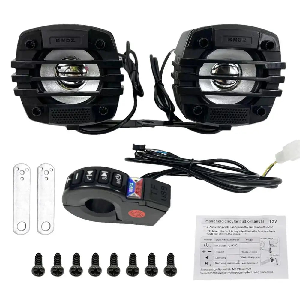 Motorcycle Bluetooth Speaker 12-80V Universal Hifi Sound Motorcycle Stereo Weatherproof Audio Amp System Handlebar Speaker