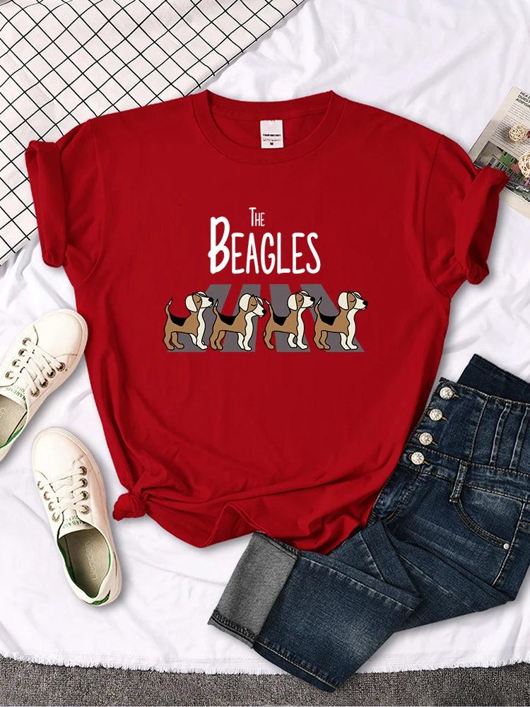 Four Beagles Crossing The Road Printed Female Tshirt Classic Slim Tees Tshirts Anime Clothes Summer Vintage Women T-shirts - Lizard Vigilante