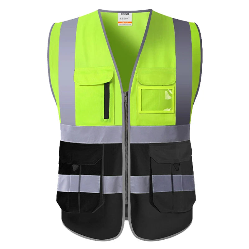 Orange Safety Vest Multi Pockets High Visibility Workwear Vest Zipper Front - Premium vest from Lizard Vigilante - Just $20.99! Shop now at Lizard Vigilante