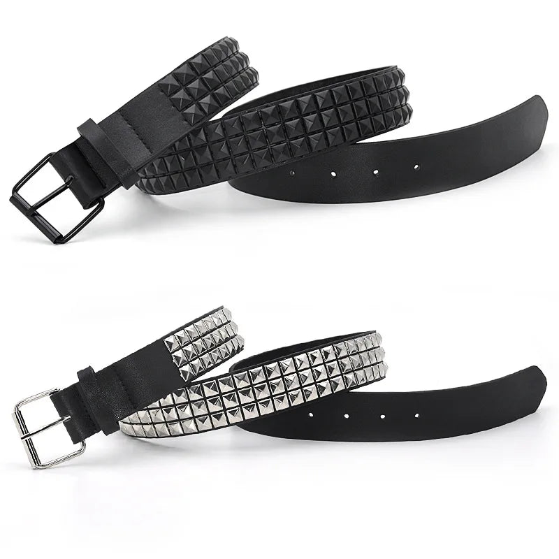 GAOKE Pyramid Studded Leather Belt – Punk Rock Rivet Waistband for Men & Women with Pin Buckle | Edgy Fashion for Black Jeans - Premium belt from Lizard Vigilante - Just $29.99! Shop now at Lizard Vigilante