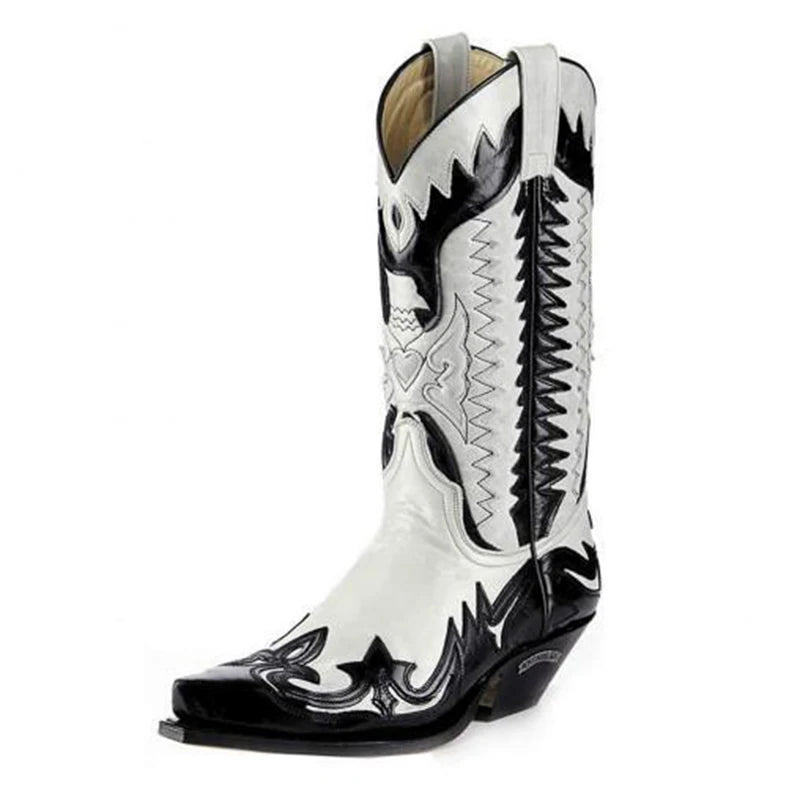 Men's Western Cowboy Boots – Handmade Pointed Toe Mid-Calf Retro Style - Premium cowboy boots from Lizard Vigilante - Just $88.88! Shop now at Lizard Vigilante