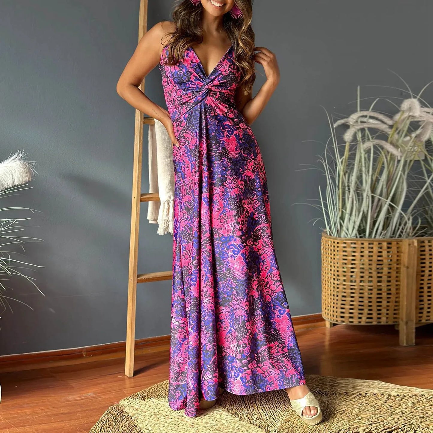 Boho Bliss! Spaghetti Strap Backless Maxi Dress – Floor-Length Floral Fantasy for Casual Holidays & Prom - Premium dress from Lizard Vigilante - Just $43.33! Shop now at Lizard Vigilante