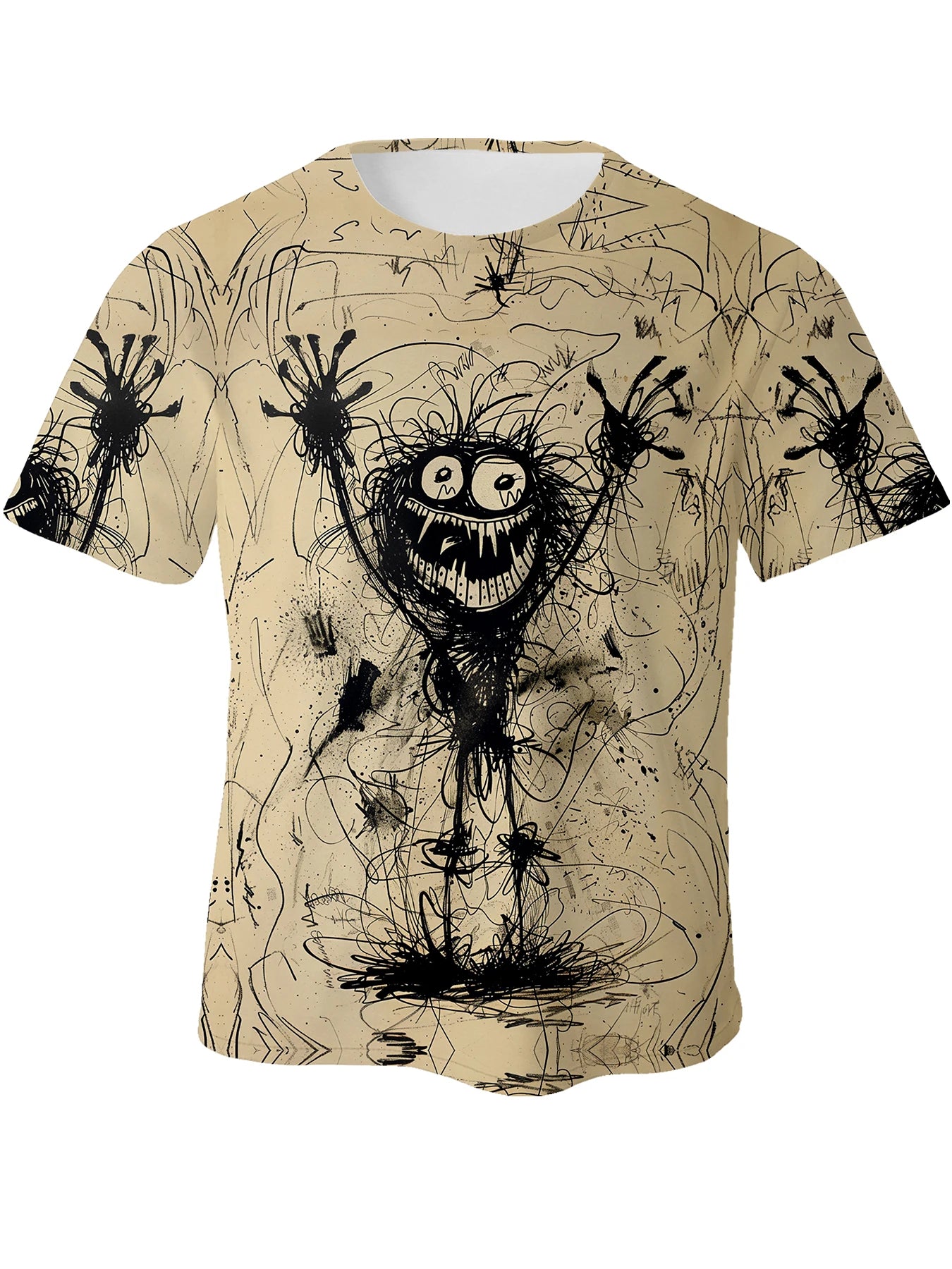 Men's Retro Sketch Style Cheering Monster Illustration Print T-shirt Crew Neck And Short Sleeve Tee, Summer Tops For Street Wear - Premium  from Lizard Vigilante - Just $24.99! Shop now at Lizard Vigilante