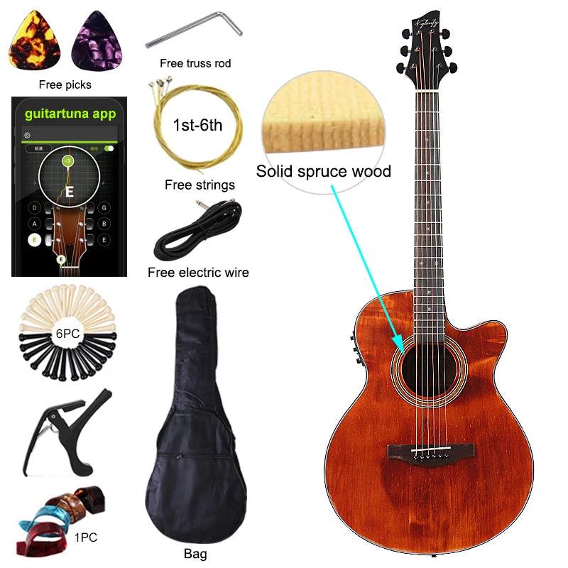 Thin Body Acoustic Electric Guitar Beginner Guitar with Free Gig Bag Free String Black Natural Sunburst White Color - Lizard Vigilante