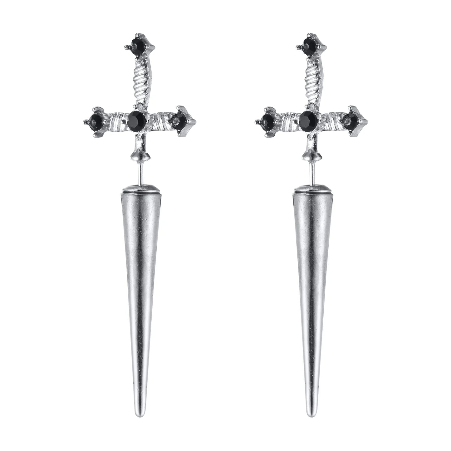 Gothic Sword Earrings with Black Stone Cross Studs - Premium  from Lizard Vigilante - Just $19.88! Shop now at Lizard Vigilante