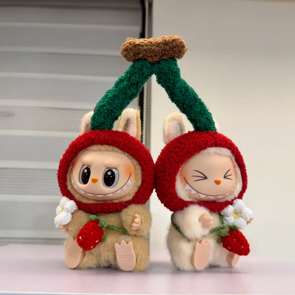 Labubu doll pendant, rubber doll clothes, rabubu v2v1 sitting party head cover hat heartbeat macaron 17cm 15CM