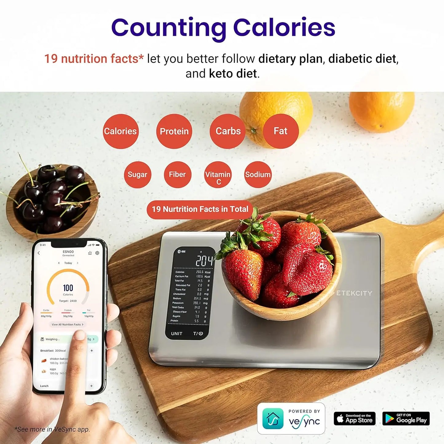 Food Kitchen Scale, Digital Grams and Ounces for Weight Loss With Smart Nutrition App, 19 Facts Tracking, Baking, Cooking - Premium  from Lizard Vigilante - Just $65.99! Shop now at Lizard Vigilante