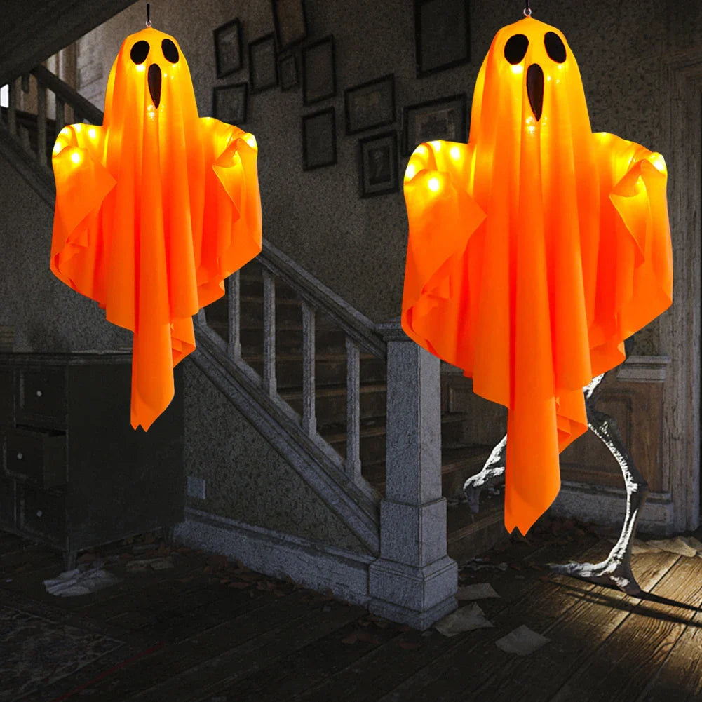 Halloween Glowing White Ghost Hanging Ghosts with Fairy Lights Halloween Outdoor Decoration 50cm Halloween Party Decoration
