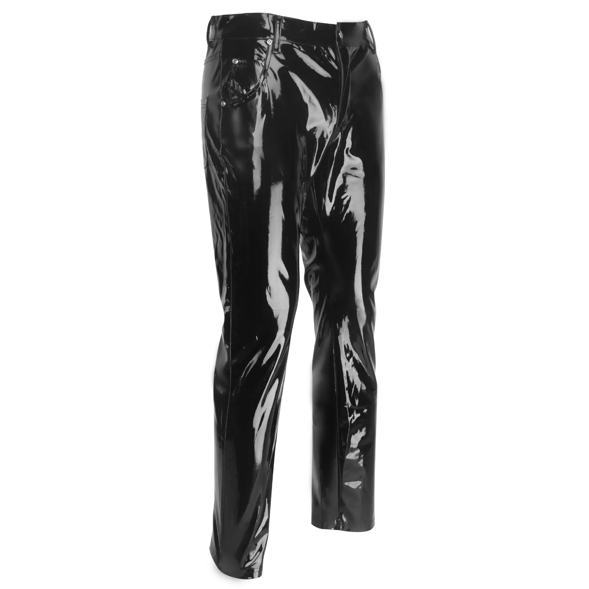 Men's Highlight Stick Patent Leather Trousers – Slim Fit Pencil Pants for Stage, Photography, and High-Impact Fashion - Premium pants from Lizard Vigilante - Just $27.99! Shop now at Lizard Vigilante