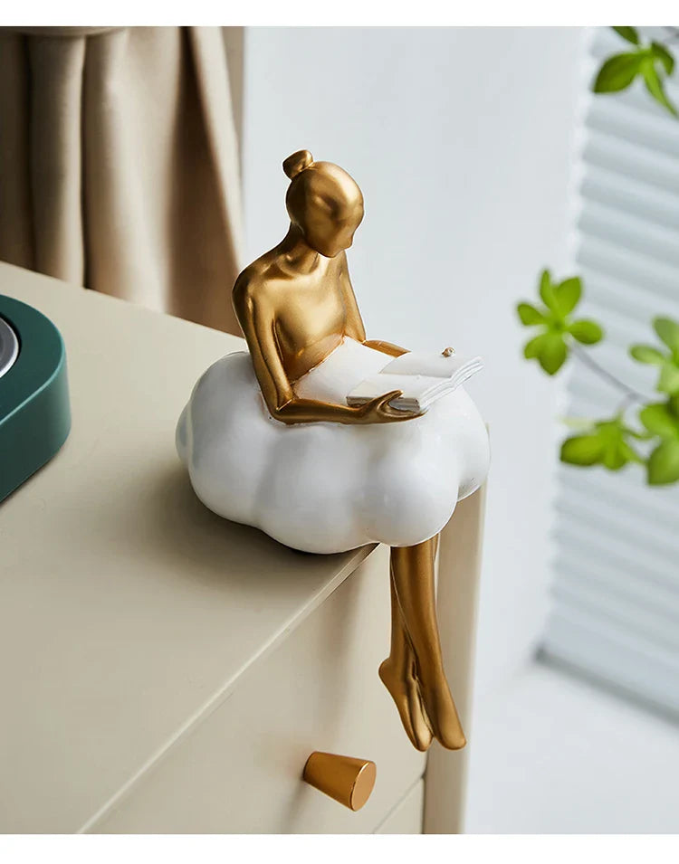 Sitting ballet girl art Golden sculpture Sitting posture ornament home accessories Statuettes Figurines office decor Statues