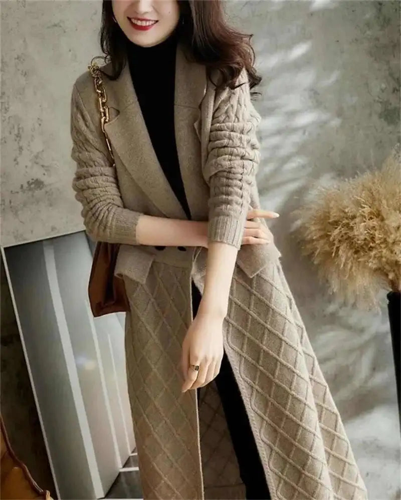 Korean French Style Cashmere Sweater Ladies Wool Windbreaker Cardigan New Autumn Winter Women Knitted Sweater Long Cardigan Coat