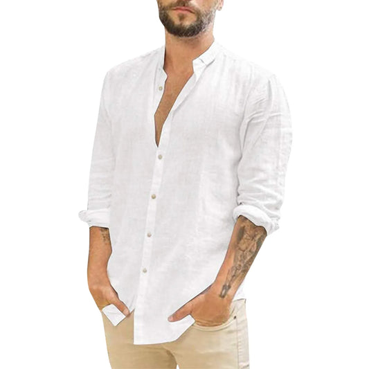 Men’s Casual Cotton Linen Loose-Fit Hawaii Shirt – Plus Size, Turn-Down Collar, Long Sleeve Streetwear - Premium hawaiian shirt from Lizard Vigilante - Just $38.88! Shop now at Lizard Vigilante