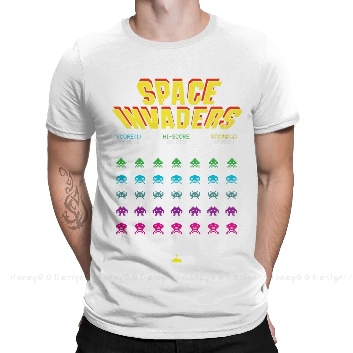 Space Invaders T-Shirt 70s 80s Arcade Game Men 100% Cotton Short Summer Sleeve Casual Plus Size Shirt Adults - Lizard Vigilante