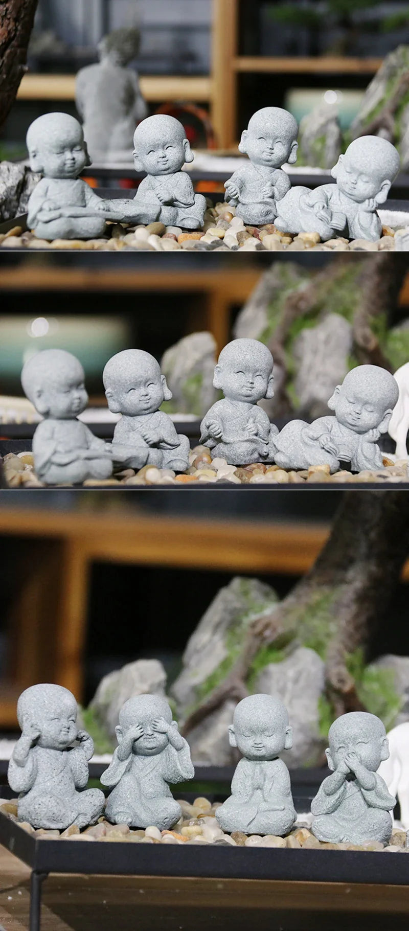 Buddha Stone Statue Little Buddhist Monks Tibetan Buddhism Figurines Zen Garden Ornament Meditation Home Aquarium Decoration