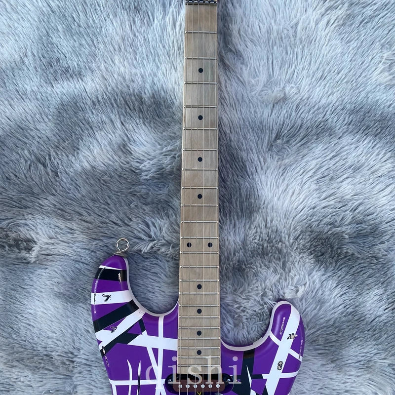 Edward Van Halen 5150 High-Quality Purple Stripe White Electric Guitar Floyd Rose Tremolo Bridge, Locking Nut, Maple Neck - Premium electric guitar from Lizard Vigilante - Just $499.99! Shop now at Lizard Vigilante