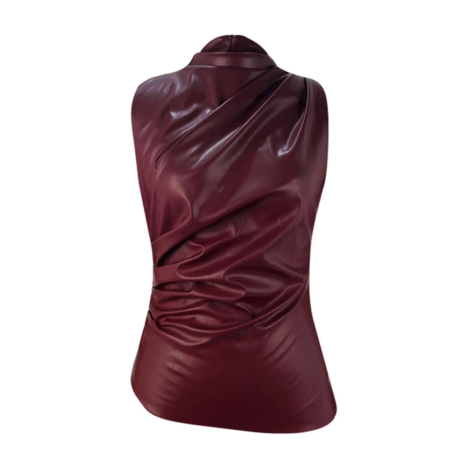 PU Leather Tank Tops Women Summer Sleeveless Pleated Slim Female Top Sexy Sheath Zipper Elastic Lady Ruched Shirt Streetwear - Premium  from Lizard Vigilante - Just $12.99! Shop now at Lizard Vigilante