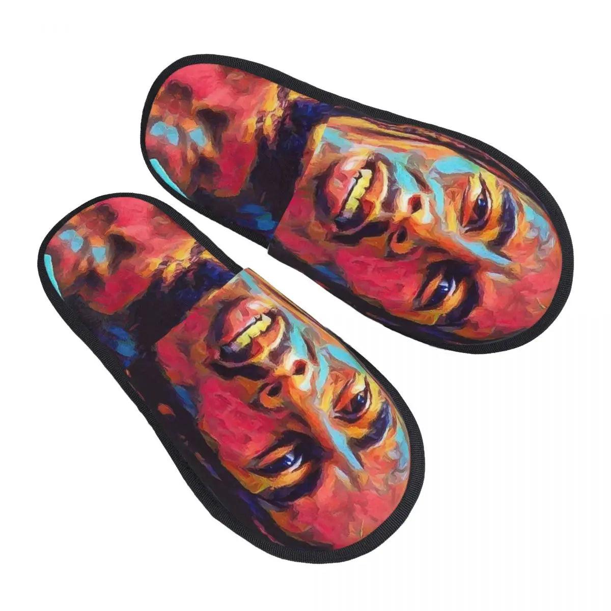 Jamaica Singer Reggae Rock Bob Marley Comfort Scuff Memory Foam Slippers Women Hotel House Shoes - Lizard Vigilante