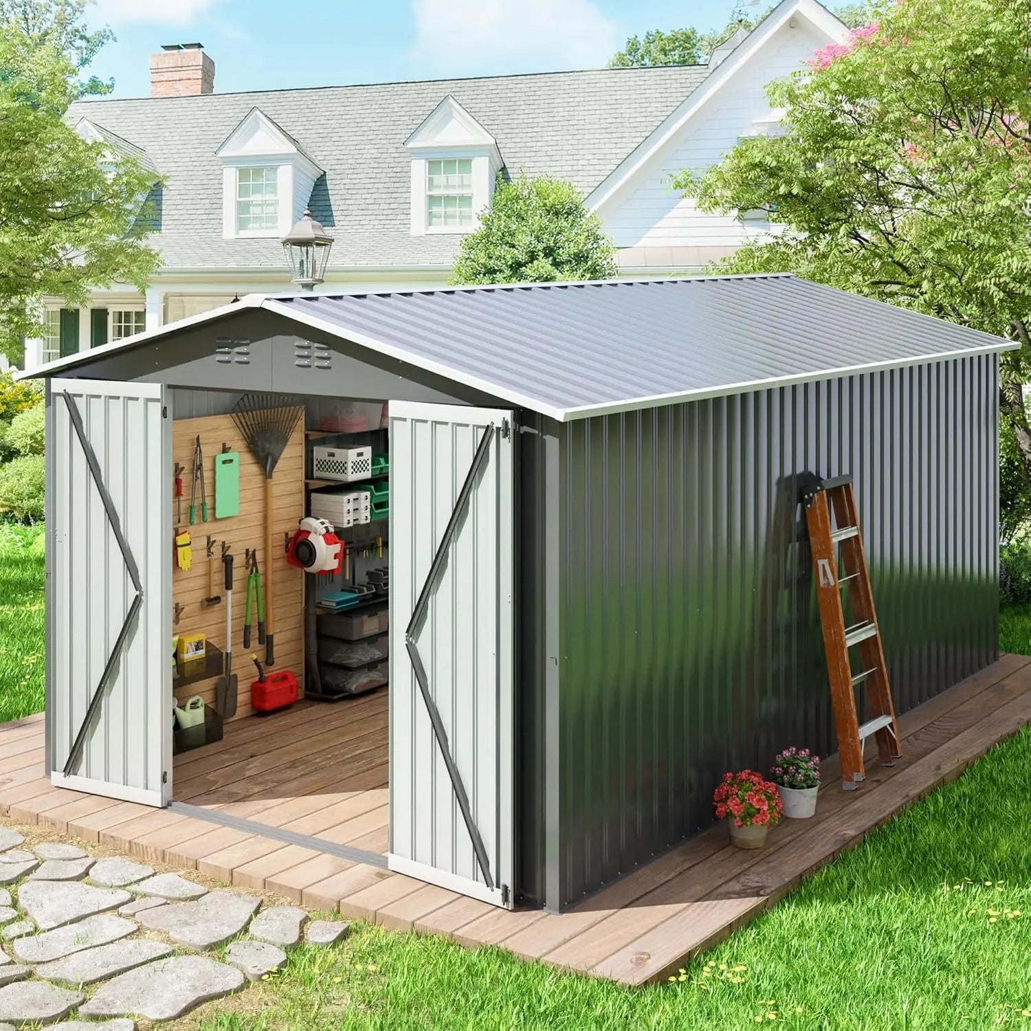 10x12 FT Outdoor Storage Shed, Large Metal Tool Sheds | Weatherproof, Durable, and Secure - Premium shed from Lizard Vigilante - Just $599.99! Shop now at Lizard Vigilante