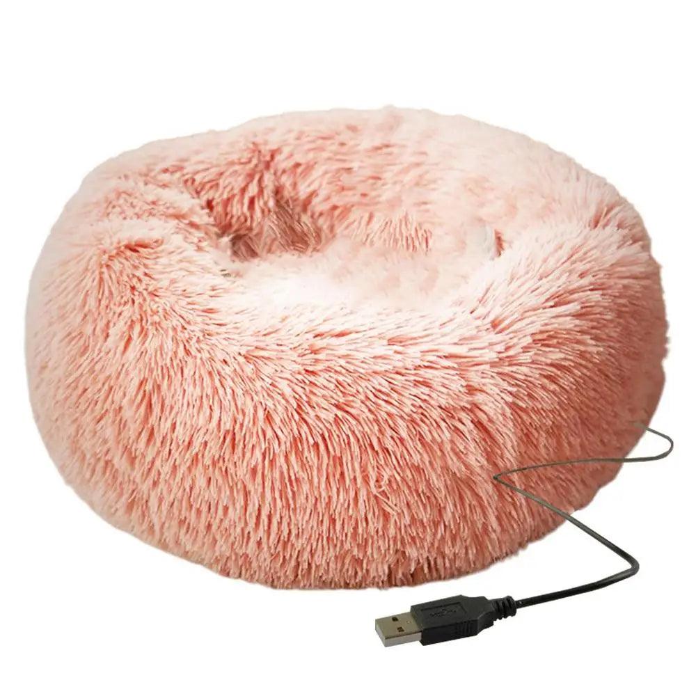 Round Dog Bed House Dog Mat Long Plush Cats Nest USB Heating Dog Basket Pet Cushion Soft Sleeping Pets Winter Warmth Supplies - Premium pet bed from Lizard Vigilante - Just $31.99! Shop now at Lizard Vigilante