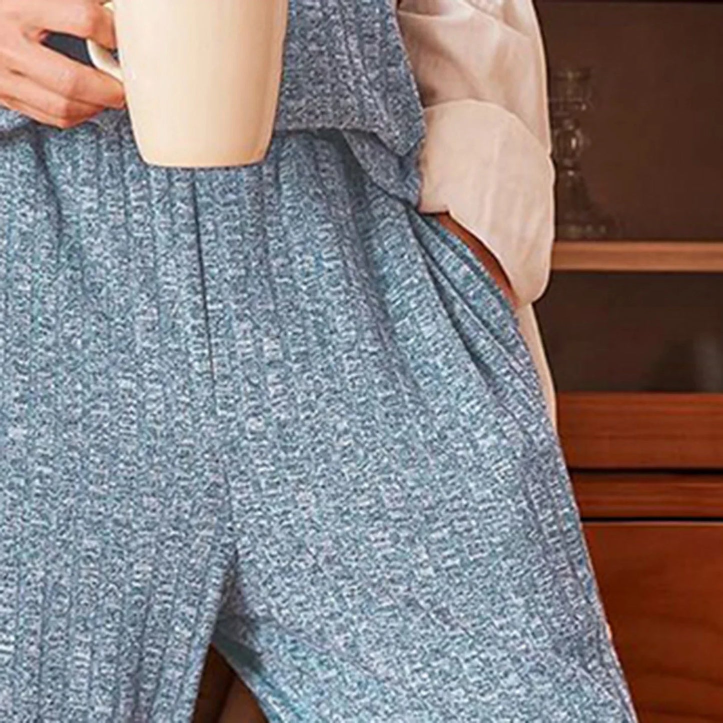 Women Autumn Winter Sleepwear Ribbed Pajamas Set Long Sleeve Top and Long Pants 2 Piece Set Casual Homewear Loungewear