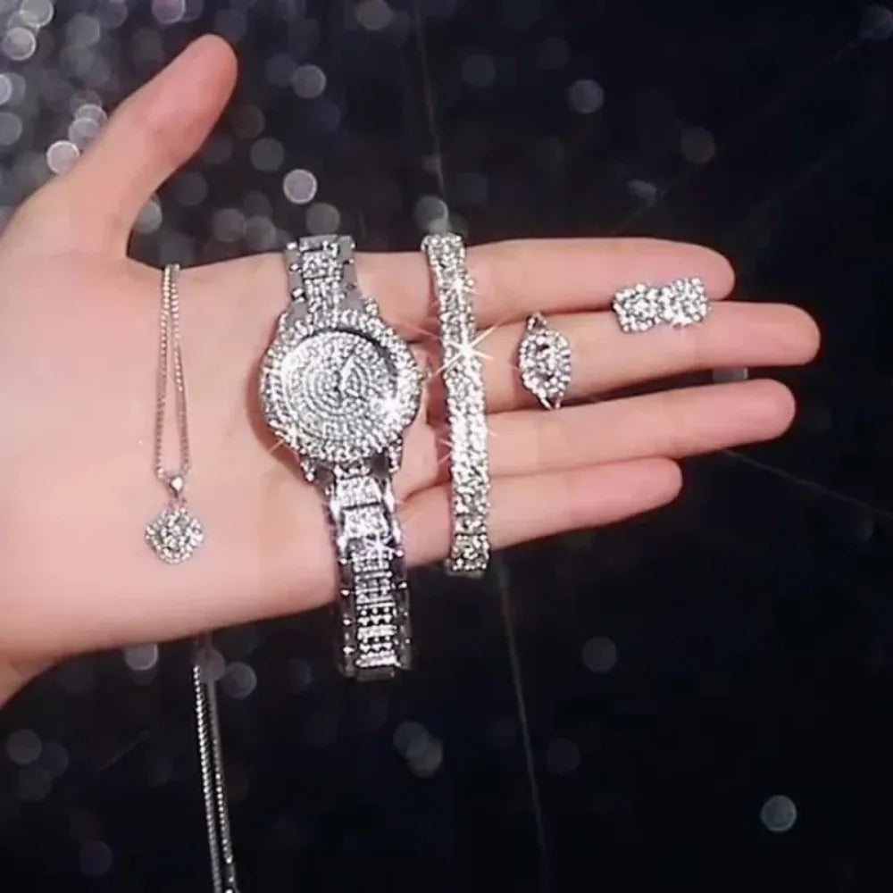 6-Piece Women's Luxury Rhinestone Quartz Watch & Jewelry Gift Set - Premium watch from Lizard Vigilante - Just $42.88! Shop now at Lizard Vigilante