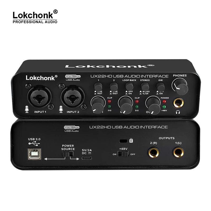 Uncomplicated Audio Interface Sound Card 24-bit/192KHz AD Converter, UX22 Electric Guitar Live Recording Professional Studio Singing, Podcast - Lizard Vigilante