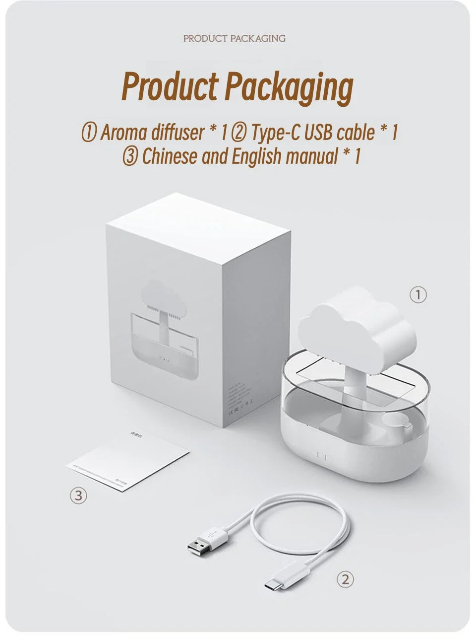 Mi Mushroom Air Humidifier Wireless Fragrance Diffuser Bedroom Essential Oils Diffuser Rain Cloud Night Light Home Appliance