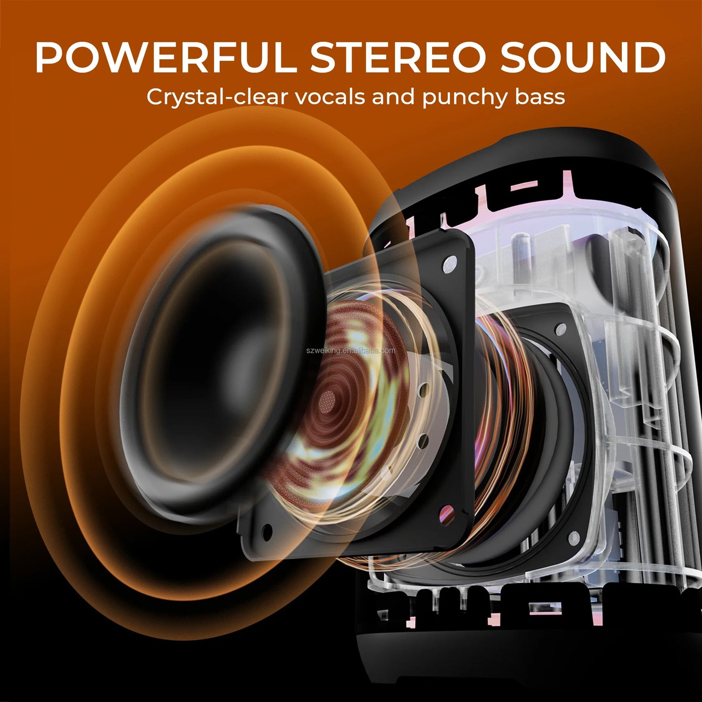 Bluetooth Speaker with LED Display Heavy Bass and 15W Power Waterproof IPX7 for Outdoor Parties