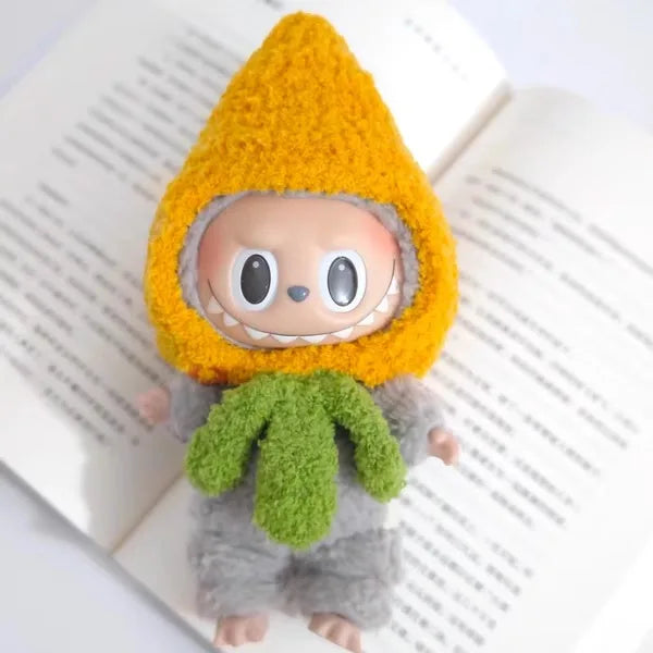 Labubu doll pendant, rubber doll clothes, rabubu v2v1 sitting party head cover hat heartbeat macaron 17cm 15CM