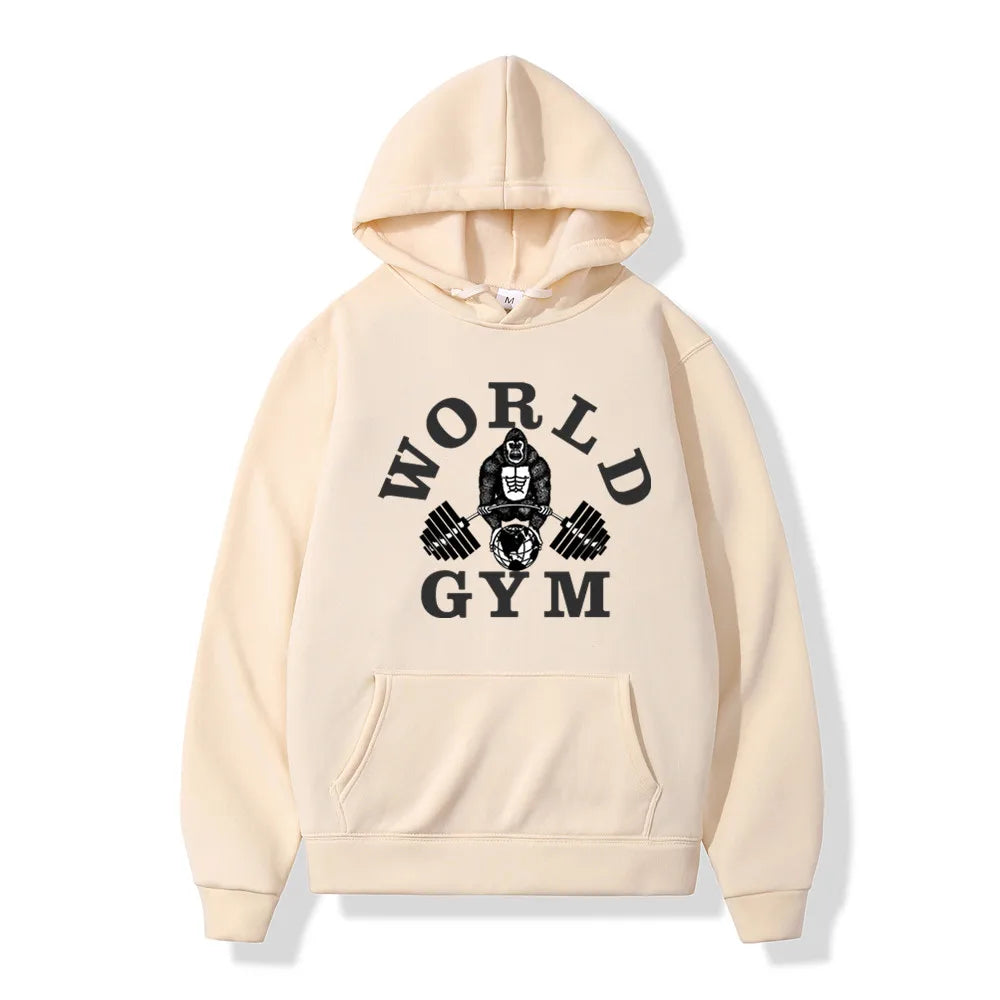 World Gym Harajuku Fleece Hoodie – Hip Hop Streetwear Pullover For Men And Women