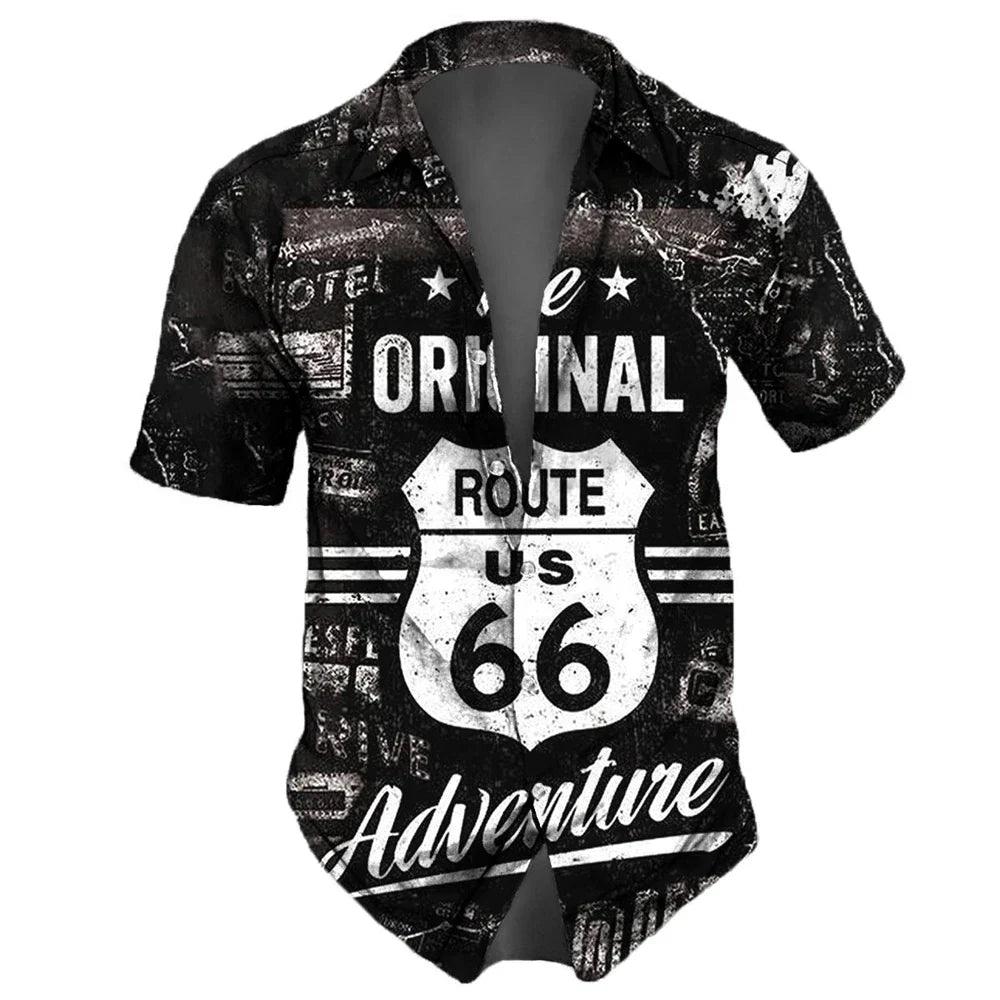 U.S. Route 66 Retro Men'S Shirts 3d Fashion Shirt For Man Hawaiian Shirt Short Sleeve Streetwear Button Top Daily Party Men Clothing - Lizard Vigilante