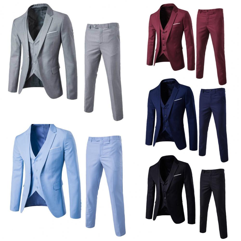 Men Three-piece Suit Men's Formal Business Style Slim Fit Wedding Suit Set with Silky Smooth Anti-wrinkle Fabric Turn-down - Premium  from Lizard Vigilante - Just $23.99! Shop now at Lizard Vigilante