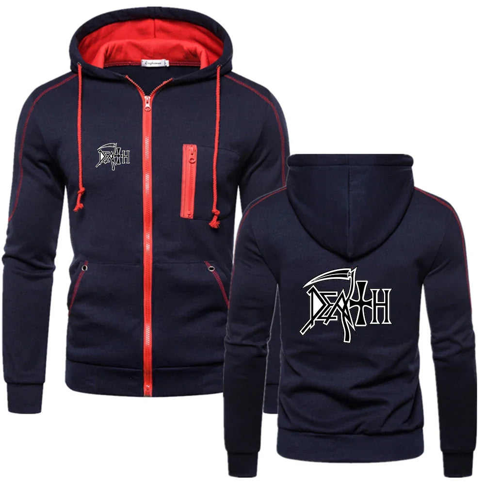 Death Metal Legacy Hoodie – 2024 Heavy Rock Band Men's Casual Sweater, Spring/Autumn Solid Color Zip-Up for Ultimate Comfort - Premium Long-sleeve hoodie from Lizard Vigilante - Just $38.88! Shop now at Lizard Vigilante