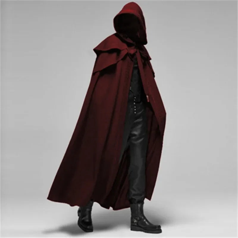 Men's Medieval Vintage Hooded Loose Black Cloak Coat - Gothic Windproof Trench Cape Poncho - Premium coat from Lizard Vigilante - Just $52.88! Shop now at Lizard Vigilante