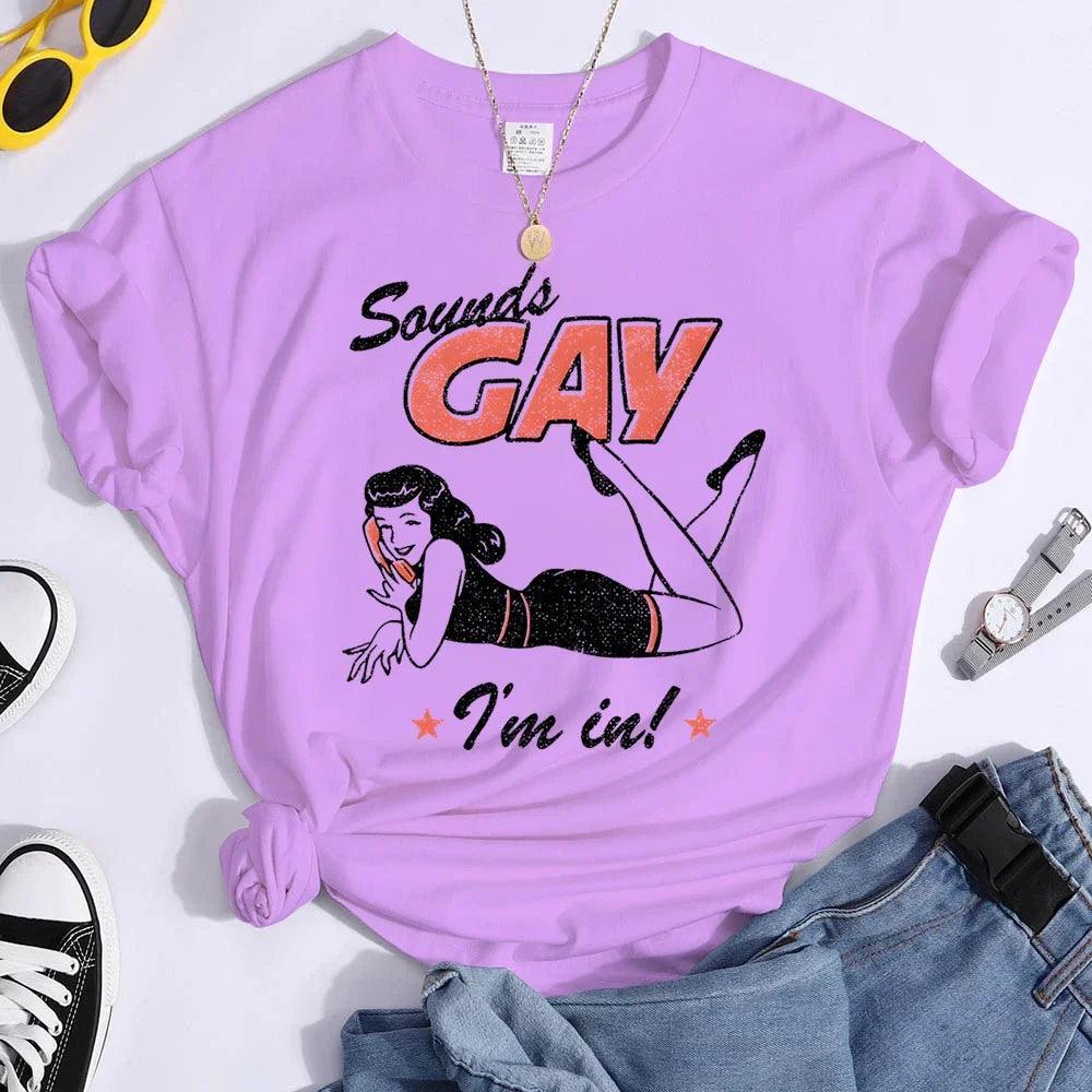 Sounds Gay Funny Tees Pride Month Shirts Fashion Casual Tops Female T Shirt - Lizard Vigilante