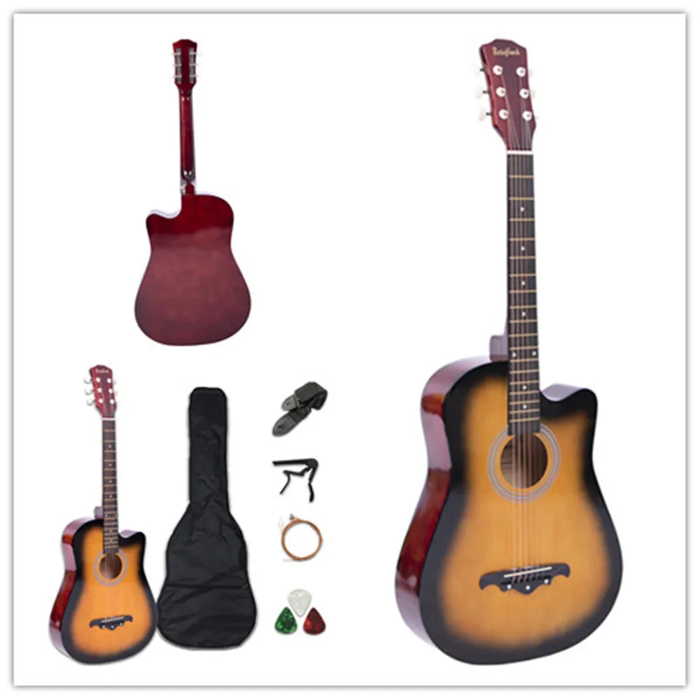 38 inch Acoustic Guitar Kit Folk Guitar for Beginners Children 6 Strings Travel Guitar Black Blue White Wood Brown Guitarr AGT16 - Premium  from Lizard Vigilante - Just $57.99! Shop now at Lizard Vigilante