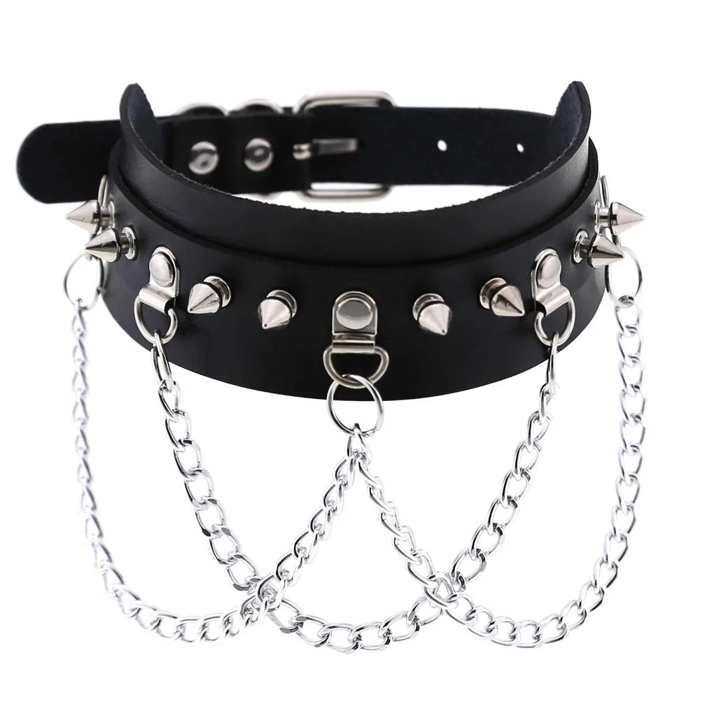 Harajuku Punk Rock Goth Choker - PU Leather Rivet Heart Cross Spike Necklace for Women, Hip Hop Bondage Jewelry - Premium choker from Lizard Vigilante - Just $23.88! Shop now at Lizard Vigilante