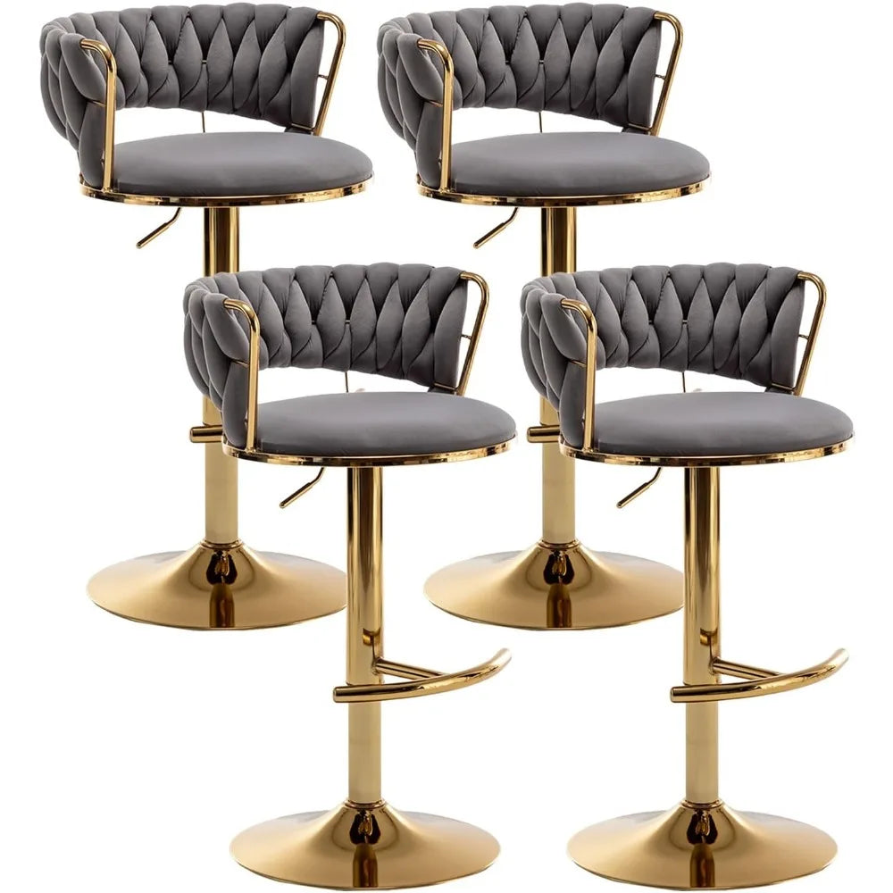 Gold Bar Stools Set of 4 – Adjustable Counter Height Velvet Swivel Stools with Low Backrest - Premium bar stools from Lizard Vigilante - Just $398.88! Shop now at Lizard Vigilante