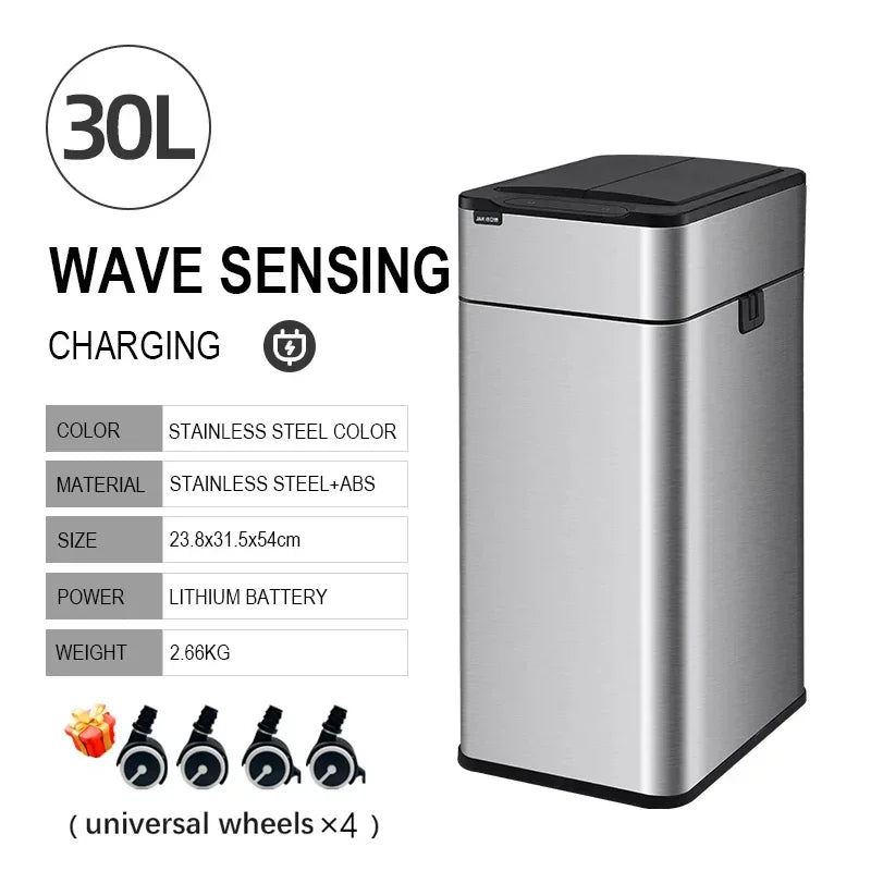 Smart Trash Can 20L 30 40 50 60 Liters Wastebasket Large Kitchen Garbage Cube Home Automatic Stainless Steel Garbage Bin Dustbin