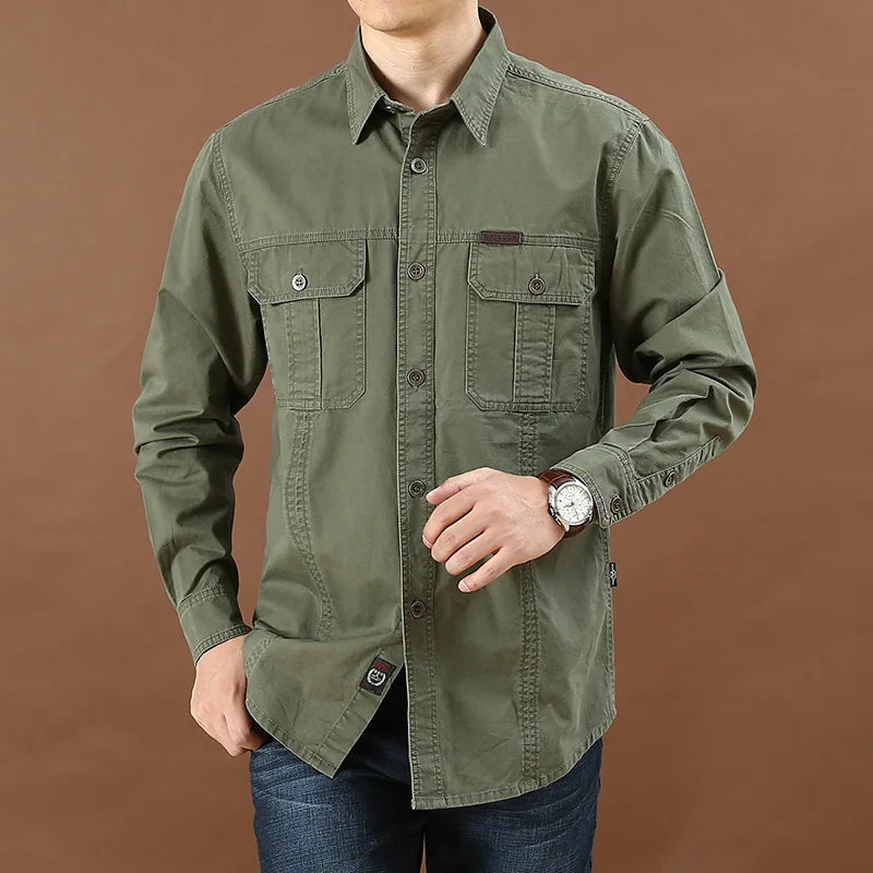 Oversized Army Tactical Shirt for Men | 100% Cotton | Spring Autumn Casual Outdoor Shirt | Hiking & Military Style | 5XL - Premium shirt from Lizard Vigilante - Just $32.88! Shop now at Lizard Vigilante