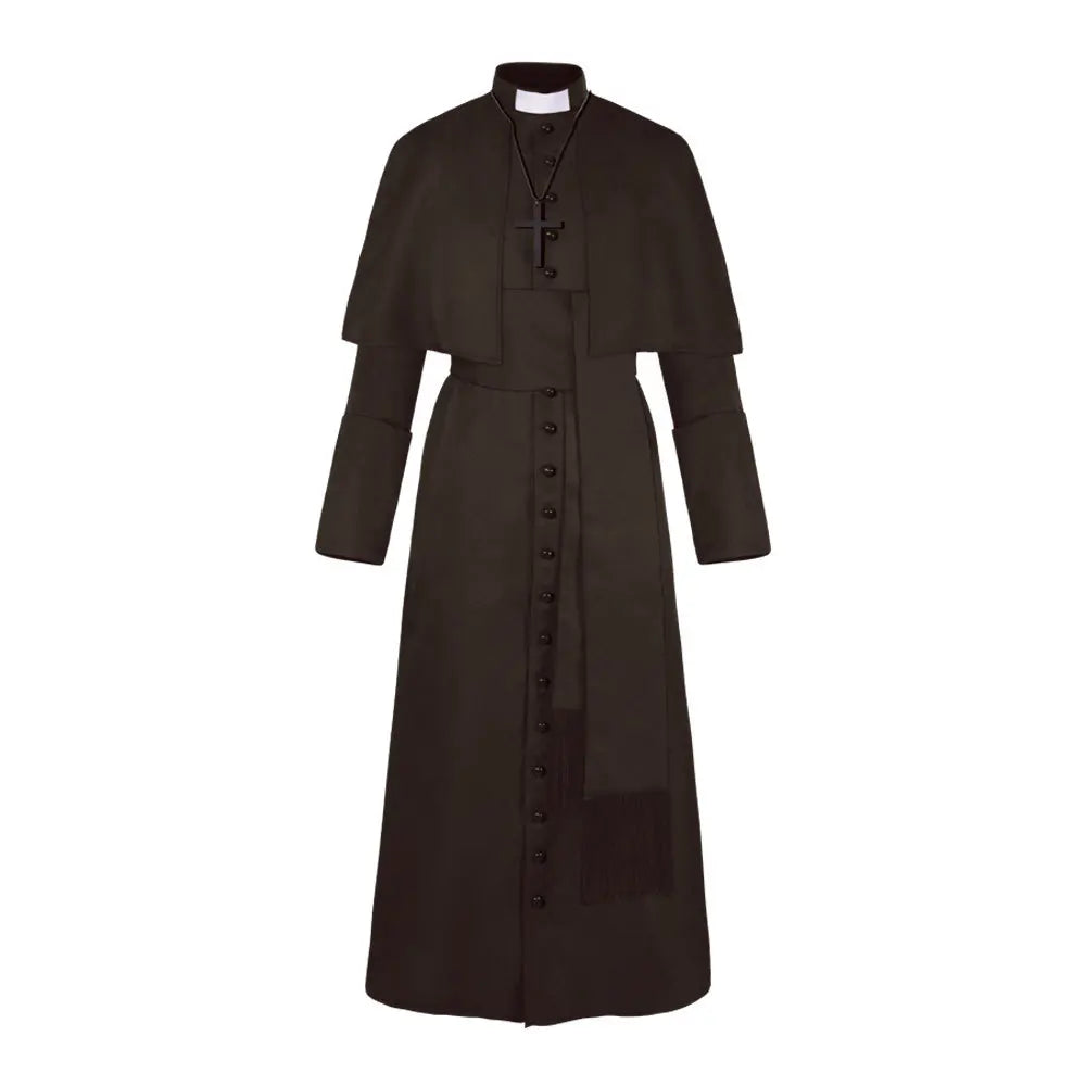 Priest Robe Medieval Monk Uniform Vintage Halloween Men Pope Pastor Cloak Cape Cosplay Costume Renaissance Clergy Sets - Premium robe from Lizard Vigilante - Just $69.69! Shop now at Lizard Vigilante