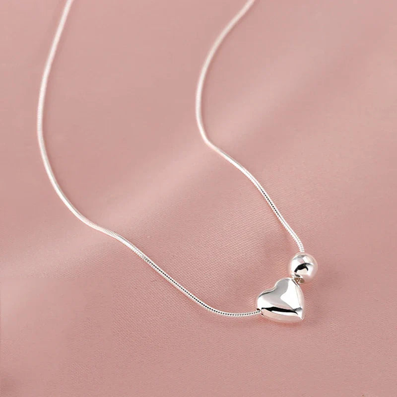 925 Sterling Silver Necklace Simple Heart Love Ball Elegant Geometric for Women Girl Jewelry Gift Dropshipping Wholesale
